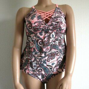 Rue Bleu by rue21 Women's 2 Piece Full Coverage Tankini Swimsuit Plus Size 1X